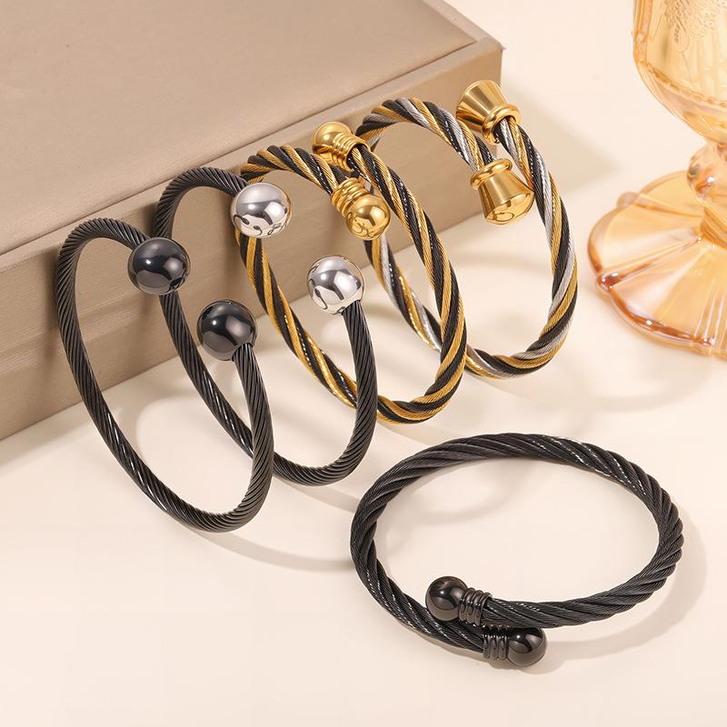 Popular, Personalized Trend, Retro Stainless Steel Winding Geometric , Pearl Steel Wire
