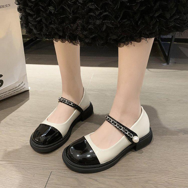 

[Youshilai] Niche design sense pearl small leather shoes women s 2025 British style high-heeled Mary Jane single shoes 40