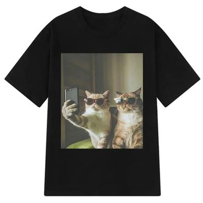 Vintage Selfie Buddy Lustiges Katzen-Meme T-Shirt Damen Harajuku Mode T-Shirts Kurzarm Freizeit-T-Shirts Damenbekleidung