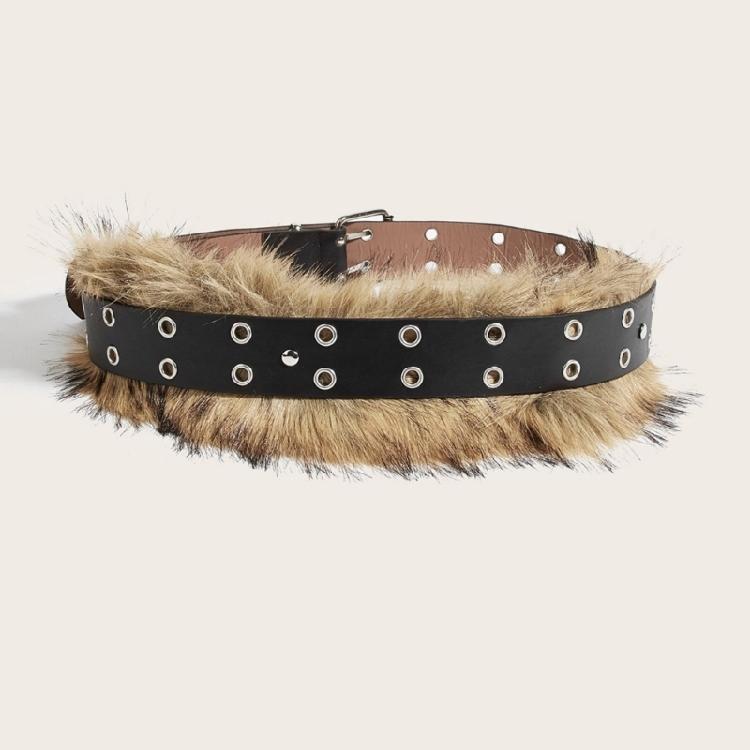 PU Leather Waist Belt Plush Accent Trim Waistband Cowgirl Punk Waist Girdle Creative Waist Ornament Accessory
