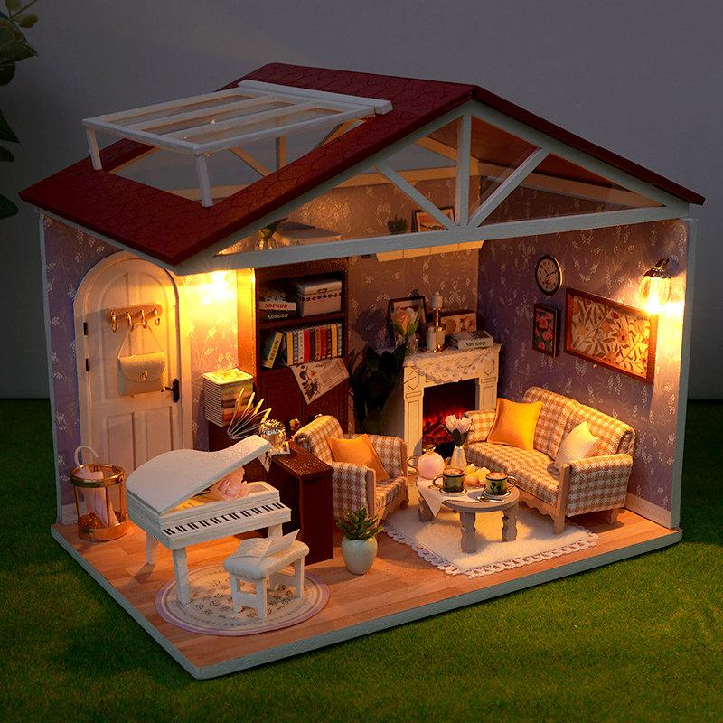 DIY Wooden Miniature Model Kit Convenience Stores Casa 3D Puzzle Doll Houses With Furniture Lights for Friends Birthday Gifts