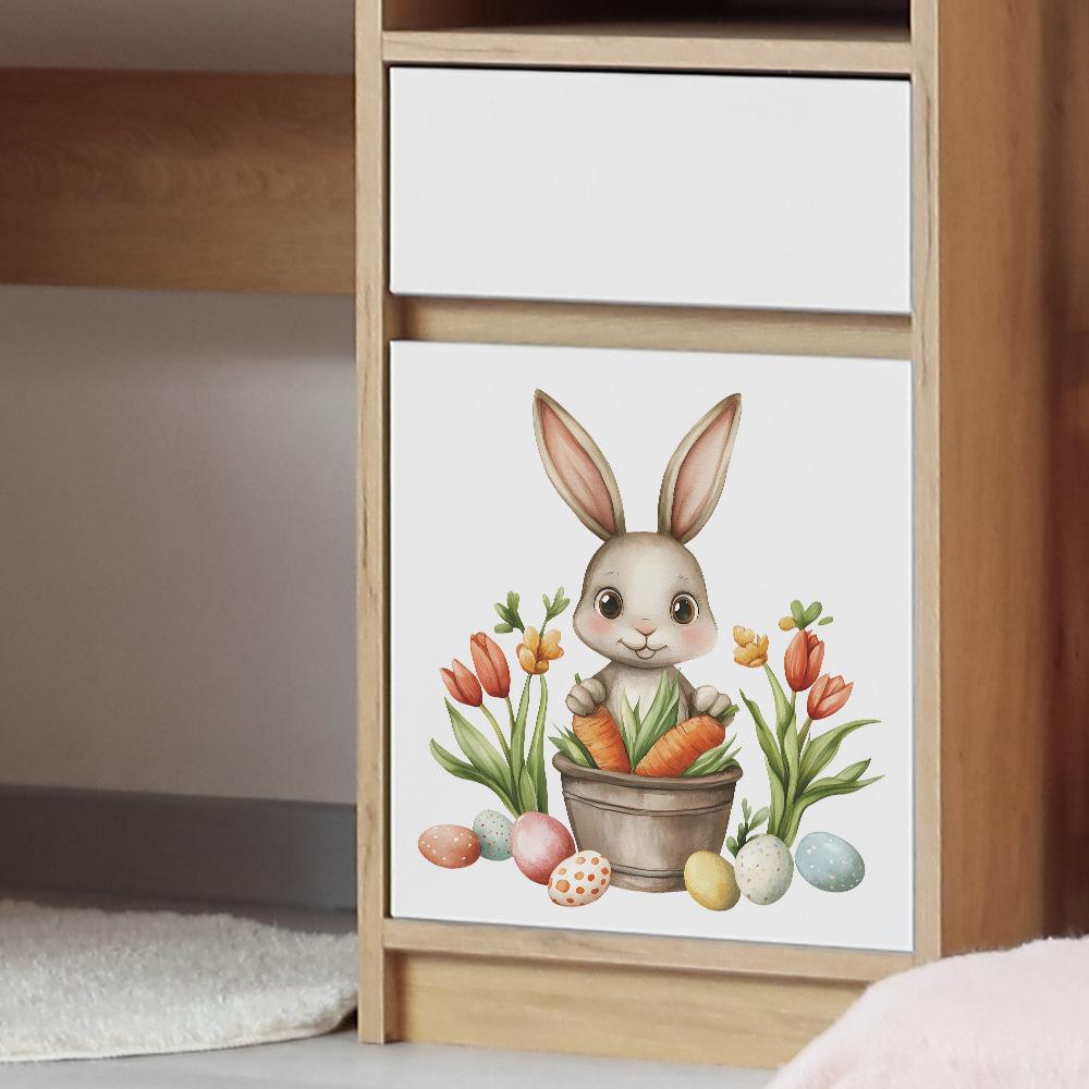 Easter Bunny and Eggs Wall Stickers Whimsical Cartoon Wall Art for Kids Room, Living Room and Hallway Joyful Spring Home Decor