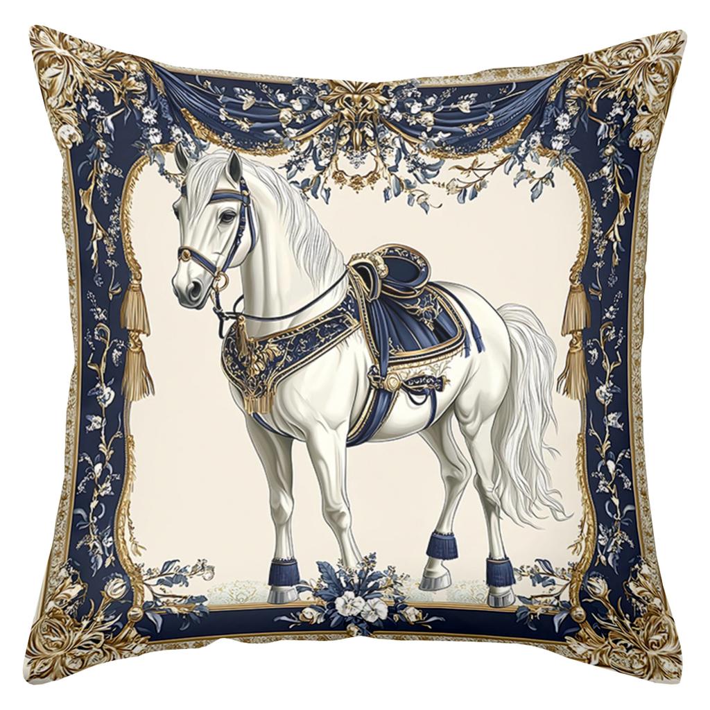1 Pieces Exquisite Horse Pattern Decorative Throw Pillows Polyester Pillowcase, Sofa Decorative Cushion Cov Headboard Pillow