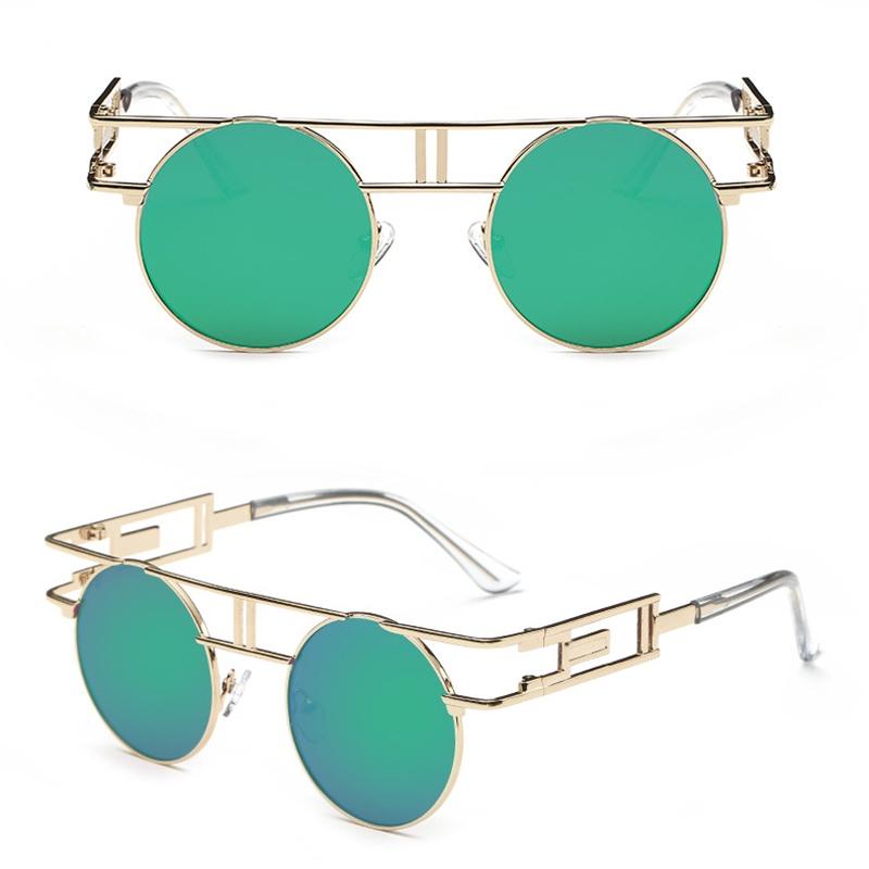 

Vintage Sunglasses Retro Men Womens Hippie Round Eyewear Glasses Sun #3 Gold Green