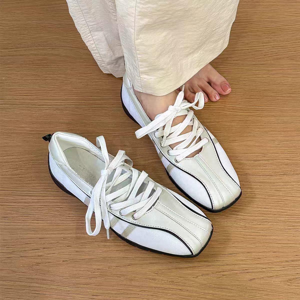 

2025 Autumn Lace-Up Ballet Flats: Soft Sole White Mary Jane Sneakers 36 белый