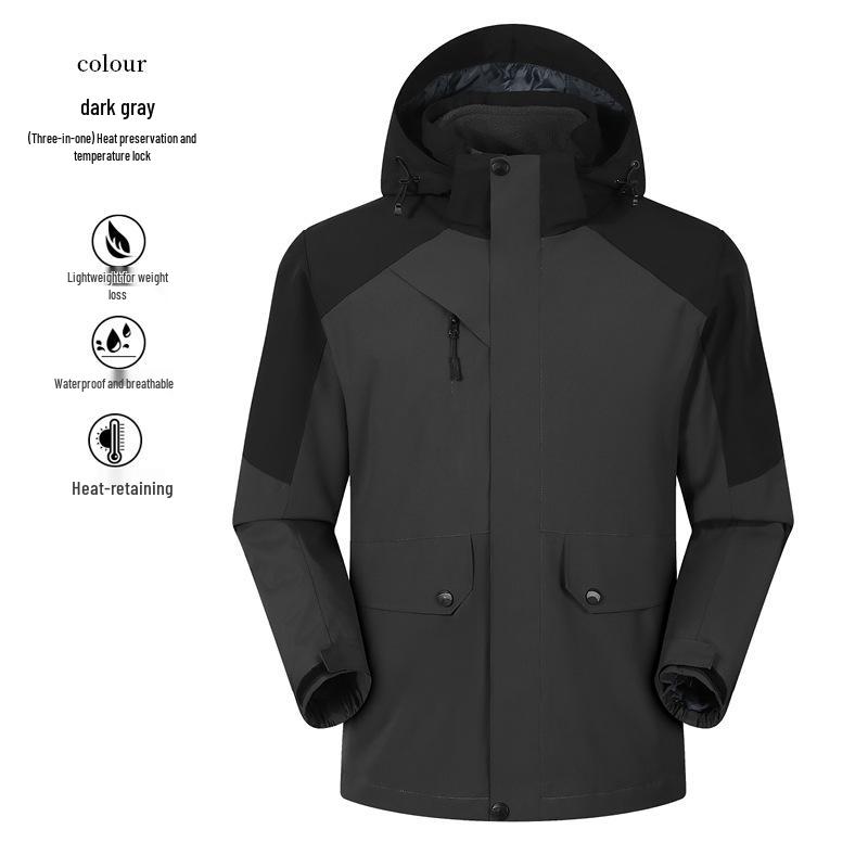 Unisex Windproof Waterproof 3-in-1 Logo Windbreaker Jacket with Detachable Coat for Couples