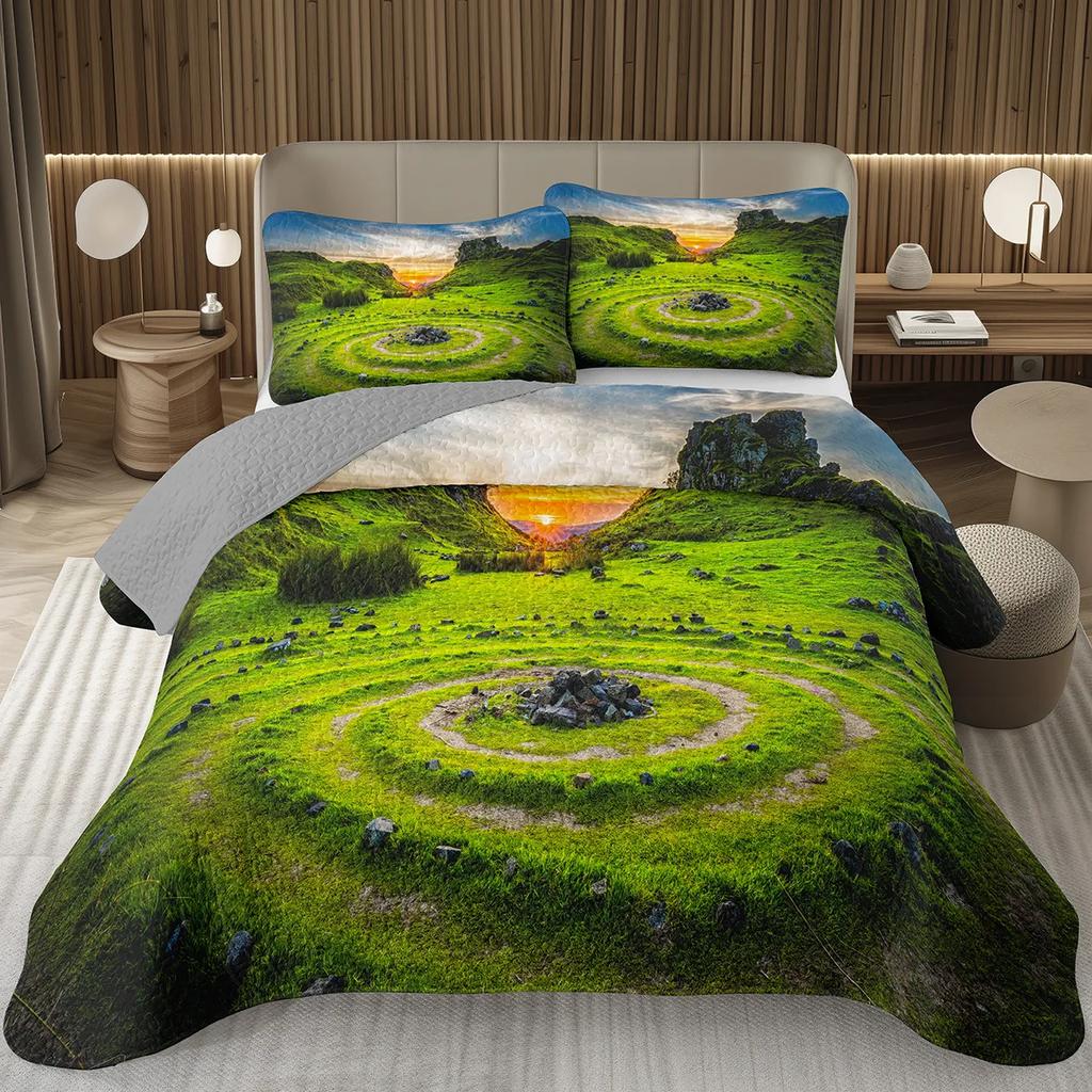 Natural Scenery Bedspread, Sunrise Landscape Coverlet Set,Twin Full Queen King Quilted Bedding Set for Girls Teens Women Bedroom