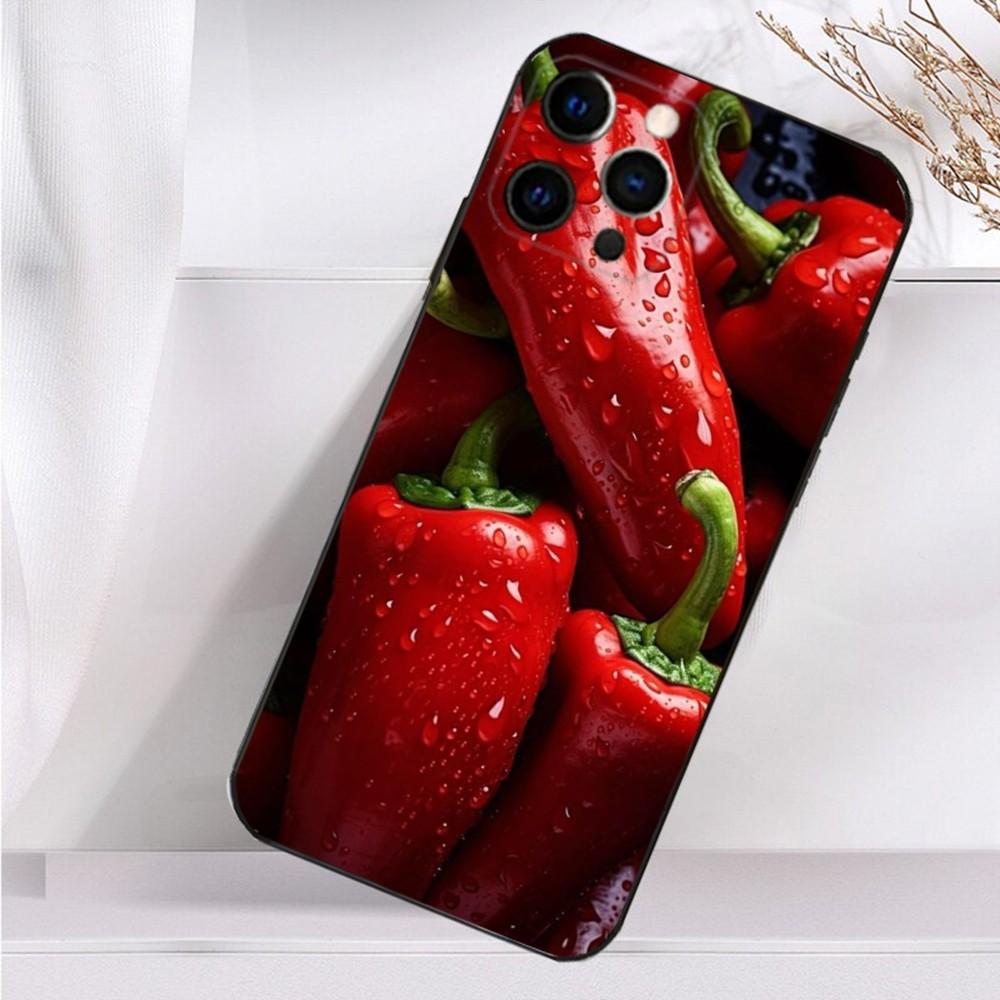 Pattern Red Chilli Pepper Phone Case For iPhone 16,15,14,13,12,11 Plus,Pro Max,XS,X,XR,SE,Mini,8,7 Soft Silicone Black Cover