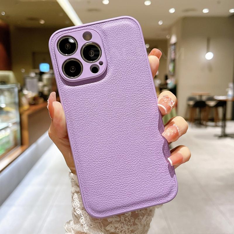 Korea Leather Texture Case For iPhone 15 14 13 12 Mini 11 Pro Max XS XR 8 7 Plus Plain Original Silicone Soft Shockproof Cover