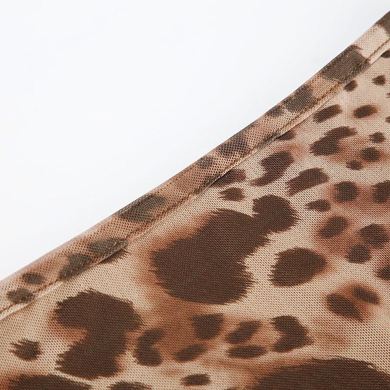 American Retro Leopard Print Mesh High Waist A-Line Skirt