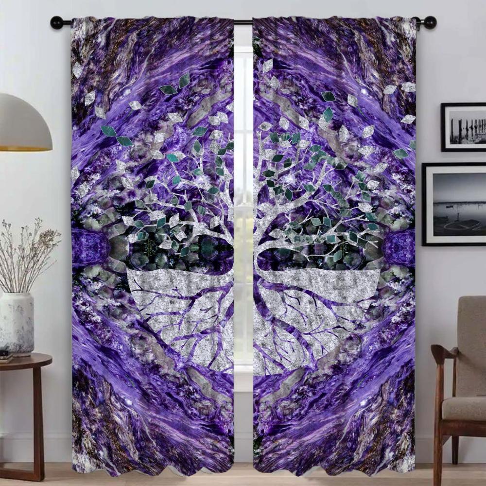 Blackout Curtain for Room 2 Panel Tree of Life Modern Living Room Curtains Halloween Decoration Partition Tulle for Bedroom Home
