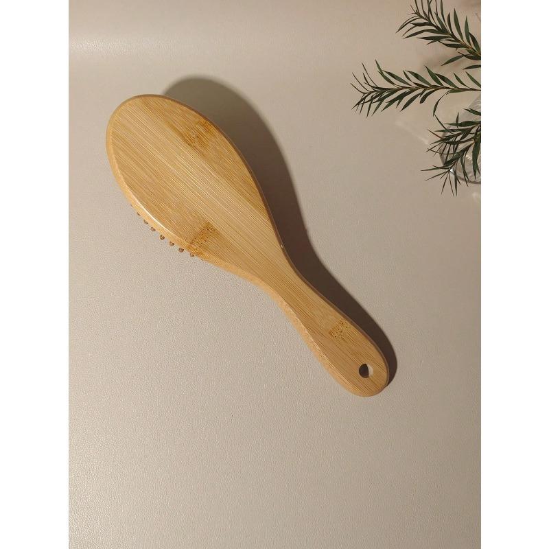 1pc Oval Bamboo Air Cushion Comb, Natural Bamboo Brush, Suitable For Thick/Thin/Curly/Dry Hair, Unisex, Scalp Massage, Anti-Static Hair Brush