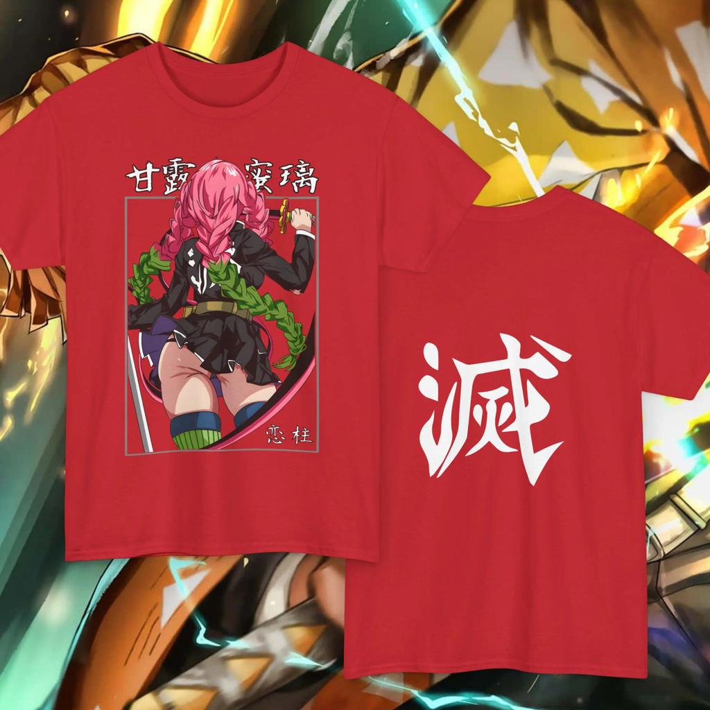 Demon Slayer Mitsuri Kanroji (Love Hashira) Double-Sided Anime Graphic Oversized T-Shirt, Streetwear Tee Kanji, Unisex Casual Top
