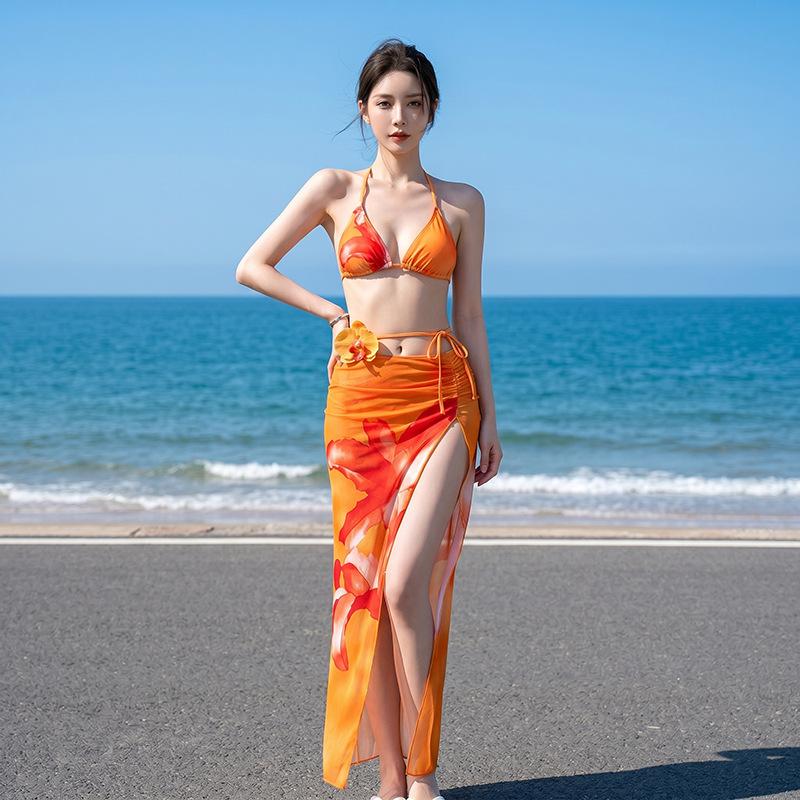 Swimsuit for Women, Island Pure and Sensual Style, Sexy Bikini Three-piece Long Dress, Summer Thailand Seaside Resort Hot Spring