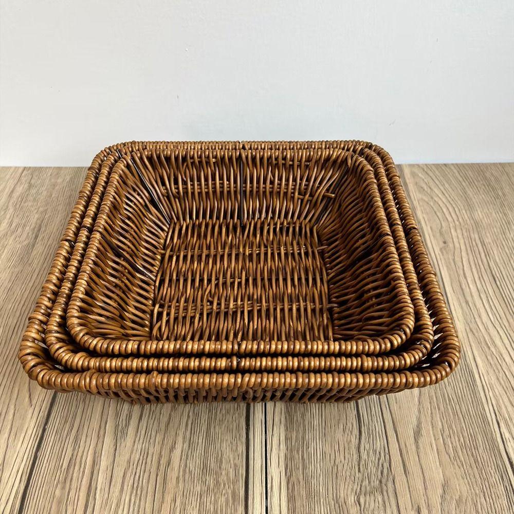 Hand-Woven Food Plate Vintage Wicker Basket Durable Bread Tray
