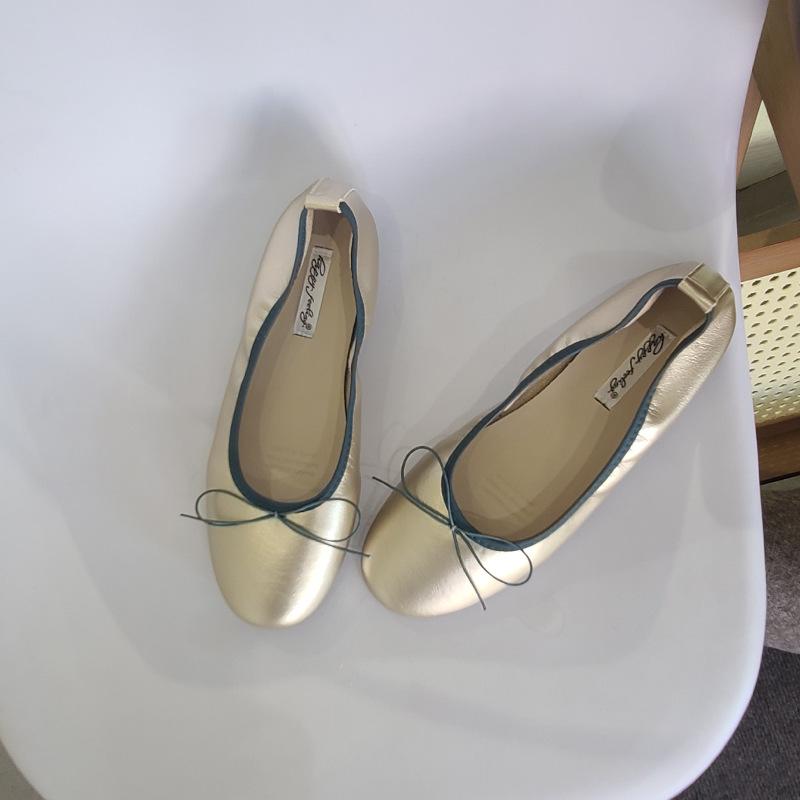 Новые балетки с плоской подошвой и открытым верхом серебристые женские туфли с бантом красные туфли-лодочки 35 золотой 2980₽