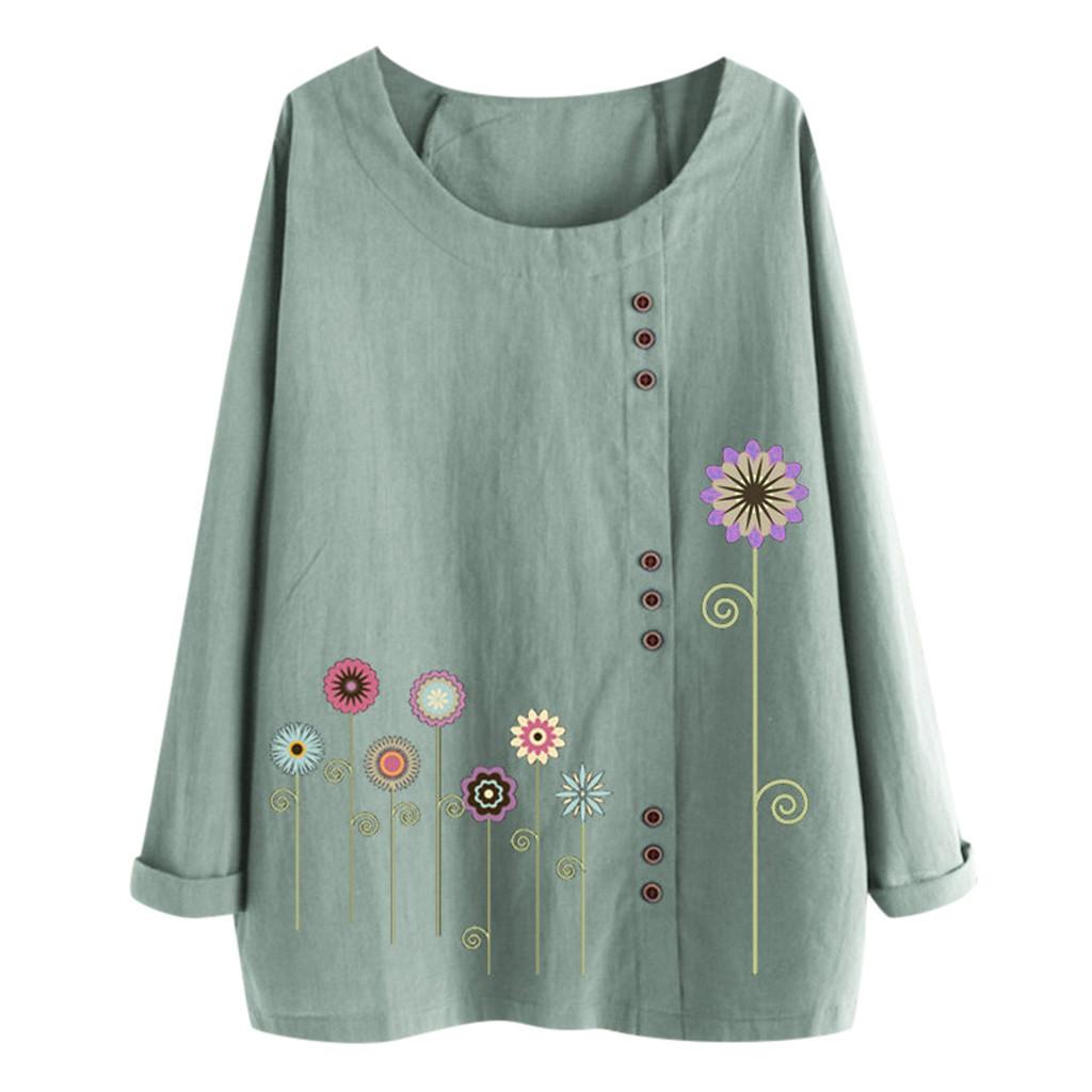 Women’s Casual Plus Size  Print Loose Button Long Sleeve Blouse Tops
