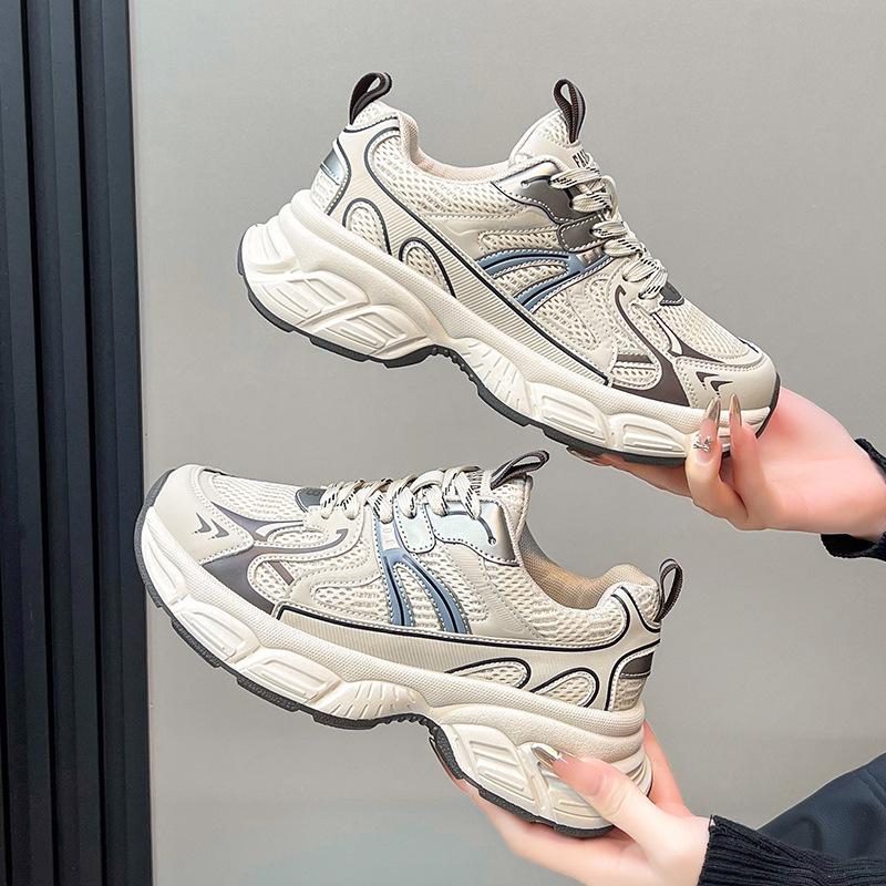 Silver Daddy Shoes Women's 2025 Spring and Summer New Thick-soled Enhanced Mesh Breathable Versatile Lightweight Sports and Leisure Shoes