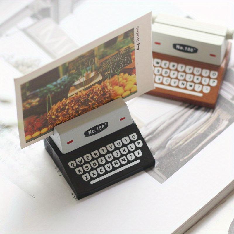 2pcs Retro Wooden Typewriter-Style Memo Clip, Creative Home Office Desk Decor, Photo Holder, Vintage Look, Faux Wood Material, 2 Styles