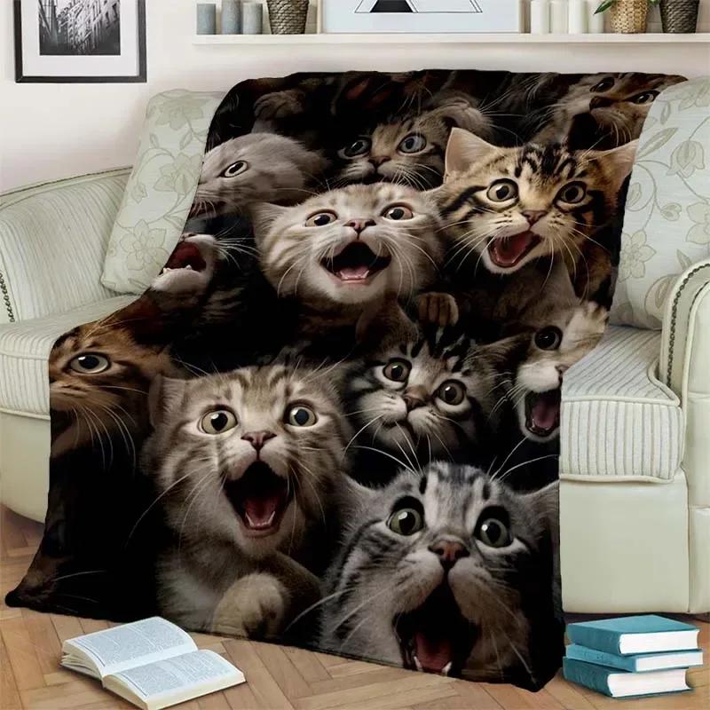 Warm and Cozy Cute Cat Pattern Flannel Blanket for Couch, Bed, Sofa, Office - Soft and Soothing Digital Printing Throw Blanket
