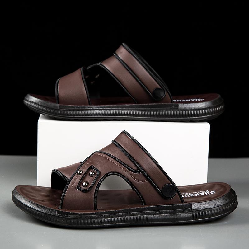 Men's Summer Genuine Leather Sandals Slippers Men Slippers Adult Thick-soled Beach Shoes Non-slip Leather Sandal Zapatos Hombre