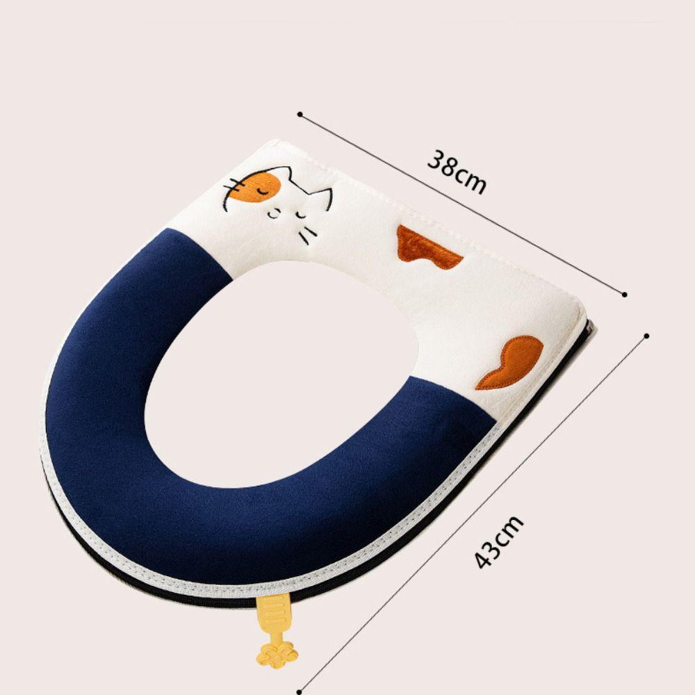 Handle Toilet Seat Cushion With Zipper Closestool Mat Reusable Plush Toilet Seat Cover  Lavatory