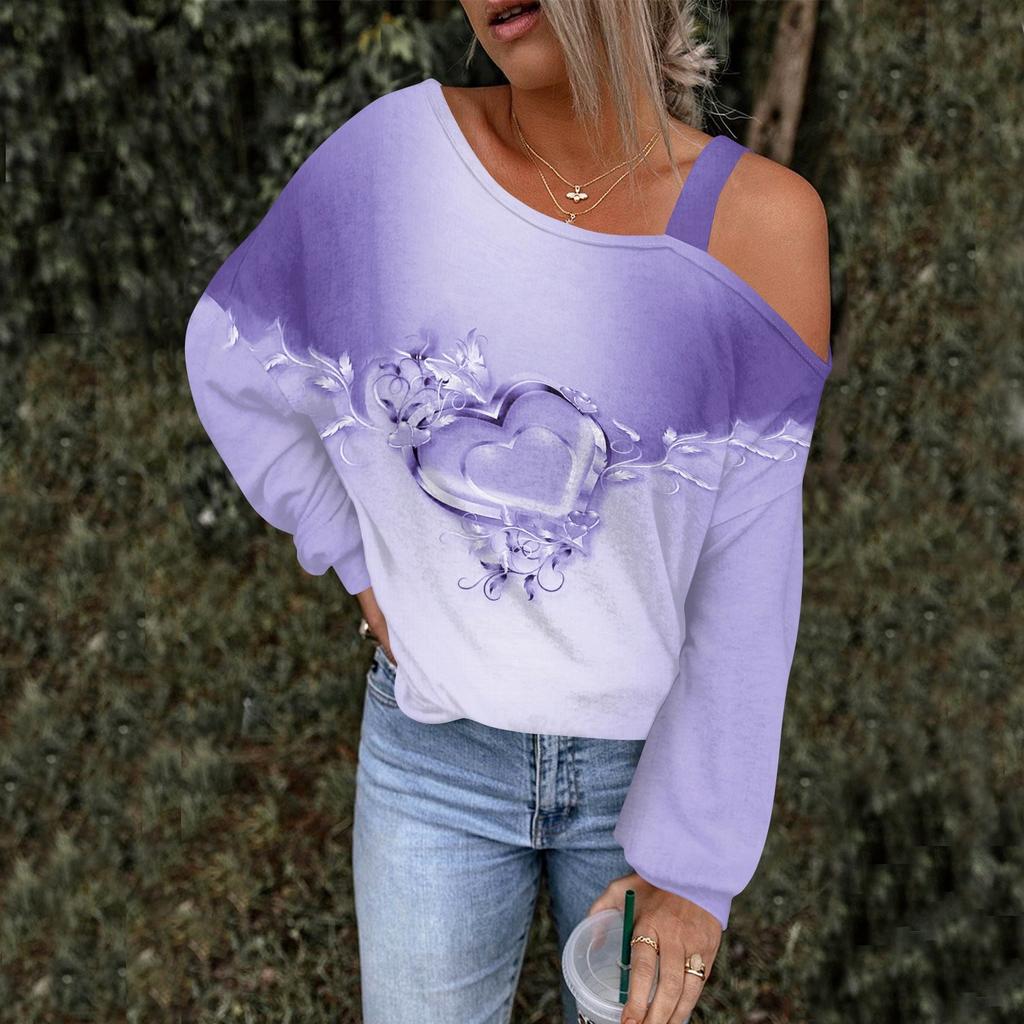 Women's Hollowed Out Fashionable Casual Floral Print Off Shoulder Hoodie Top