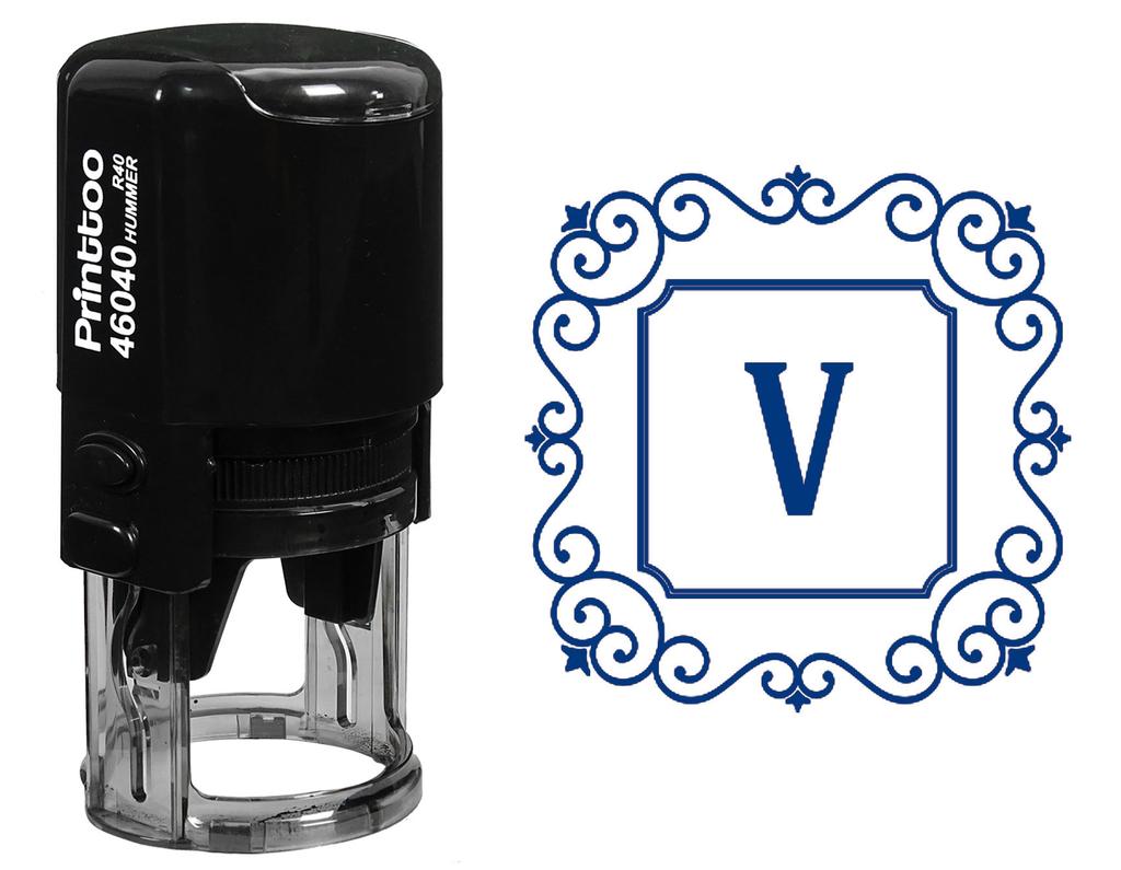 Printtoo V Alphabet Monogram Initial Square Swirl Border R-40 Office Stationary Self Inking Rubber
