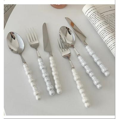 1 szt. Unikalny zestaw sztućców w kształcie perły z ceramiczną rączką Nóż do steków, Widelec do deseru i Łyżka Kreatywne narzędzia kuchenne