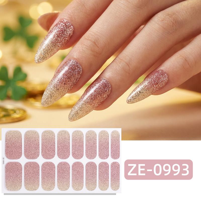 16Tips Gradient Sparkling Full Cover Nail Polish Strips Glitter Adhesive Nail Wraps Manicure Decoration Nail Sticker