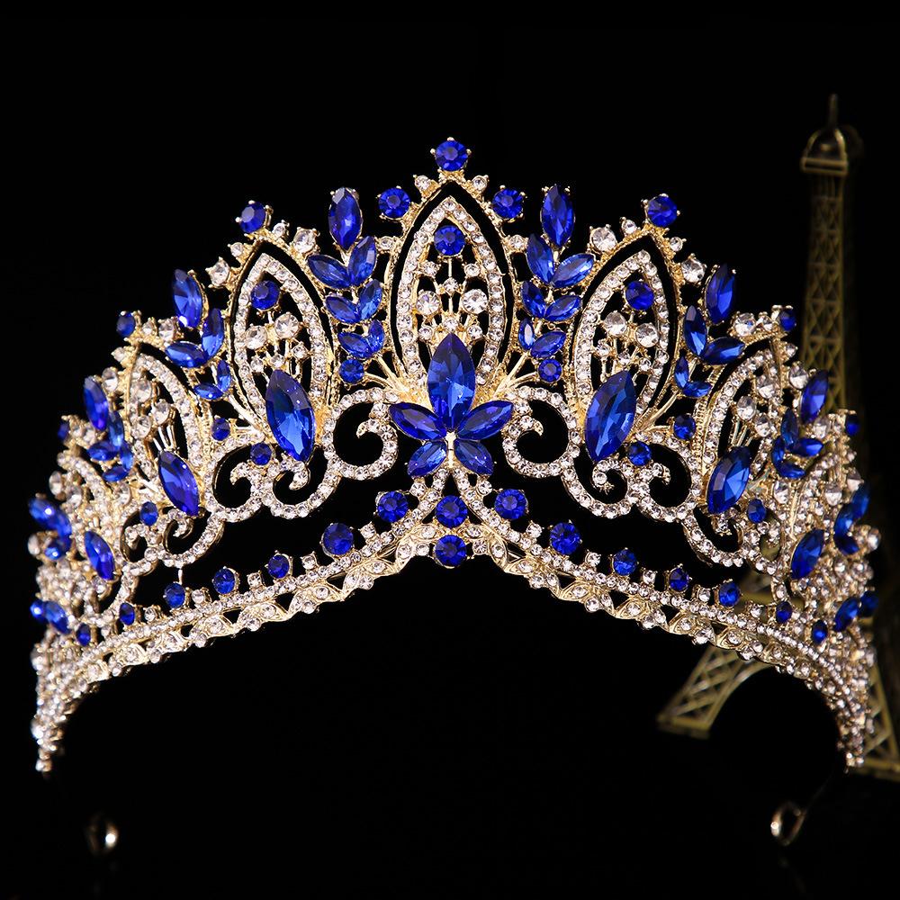 DIEZI Baroque Green Blue Pink Opal Crystal Tiara Crown Women Girls Wedding Party Elegant Luxury Rhinestone Crown Hair Jewelry