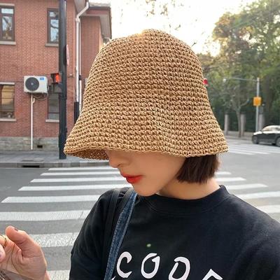 Fashion Beach Korean Straw Hat Women Visor Bucket Hat Fisherman Hat Hand Weaving Panama Girl Fishing Chapeau Sun Hats for Women