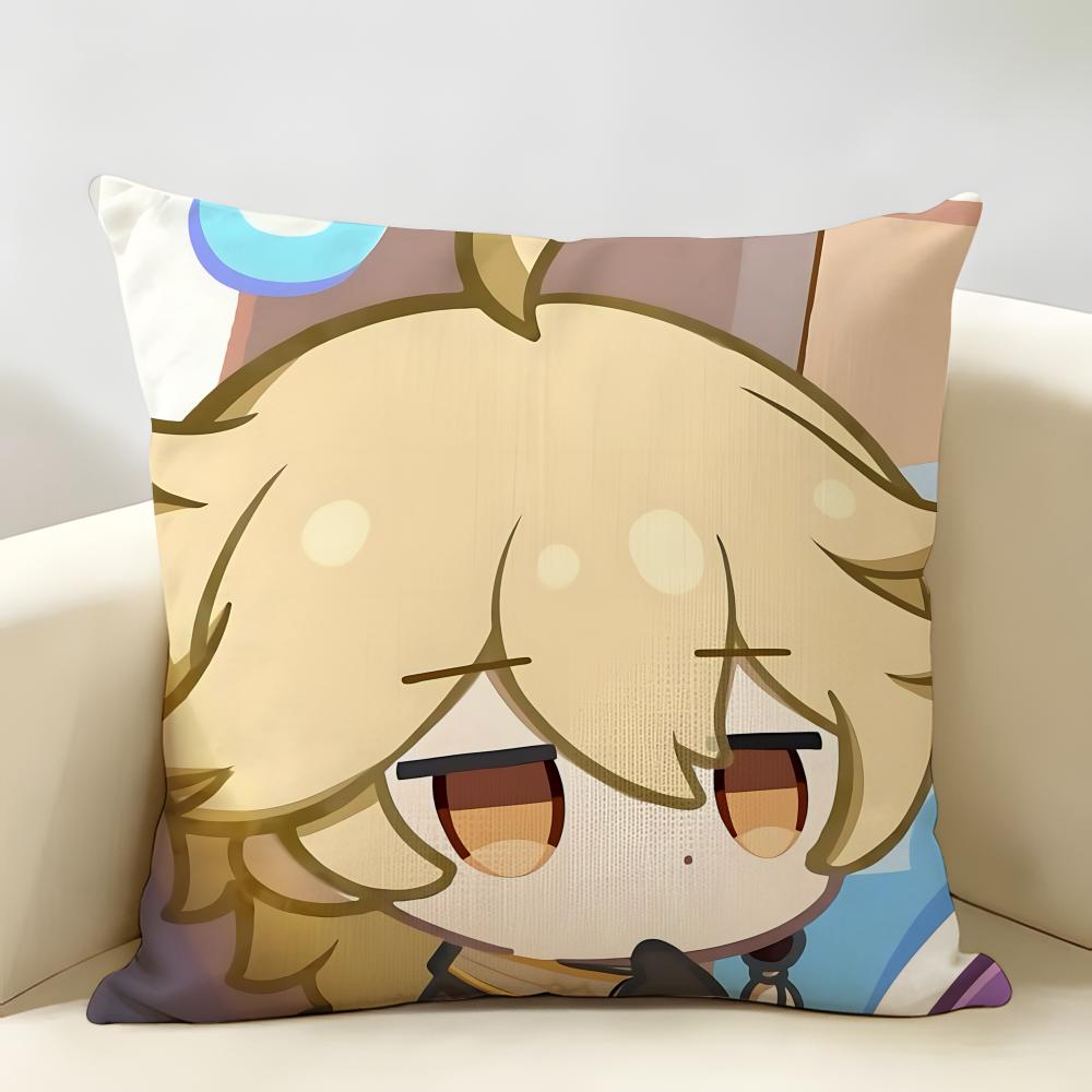 Aether Cute Genshin Game Cushion Cover Natural Linen Organic Fabric DoubleSided Printing Room Sofa Decor Pillow Case