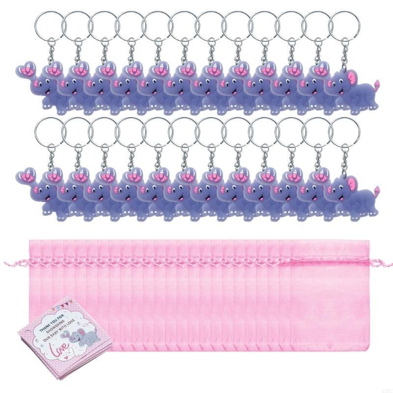 Babyparty Elefant Schlüsselanhänger 24er Pack mit Organza-Geschenktüte Gastgeschenk X3UC