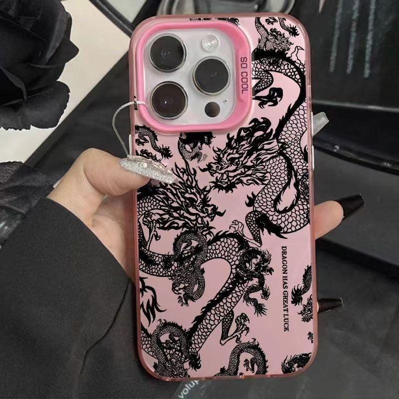 English Black Dragon Applicable iPhone15promax Mobile Phone Case Apple 14 Matte Colored Silver 13 12 11 Anti-drop XS