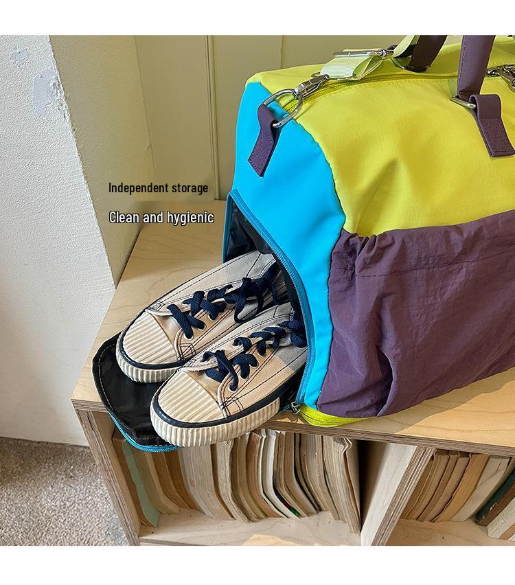 Cross-Border Color Block Travel Bag: Large Capacity, Lightweight, Handheld Sports & Fitness Duffel
