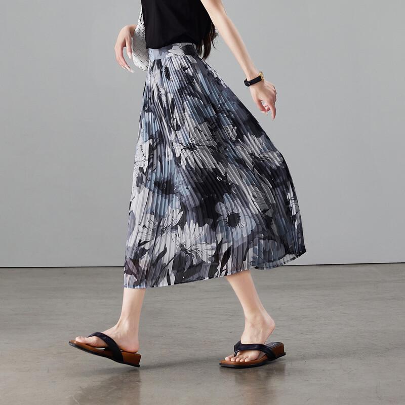 SOFSIL Elegant Vacation Print Pleated A-Line Skirt 28/L