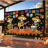 Gold Skull Party Banner, Polyester Backdrop for Wall Hanging Decoration