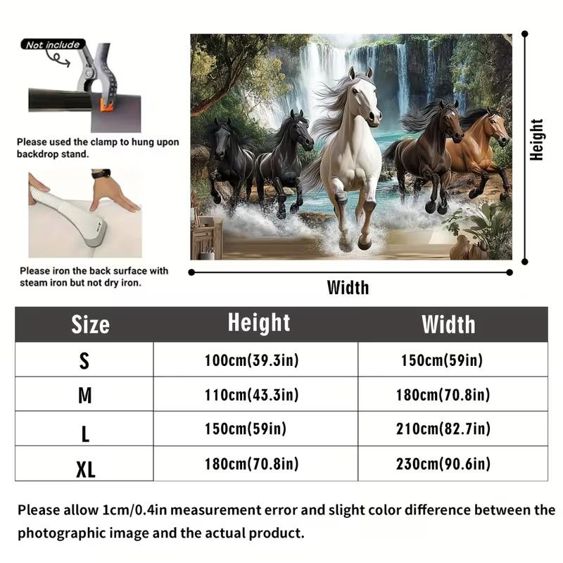 2D Galloping Horses Waterfall Tapestry Nature Landscape Backdrop Cloth for Bedroom