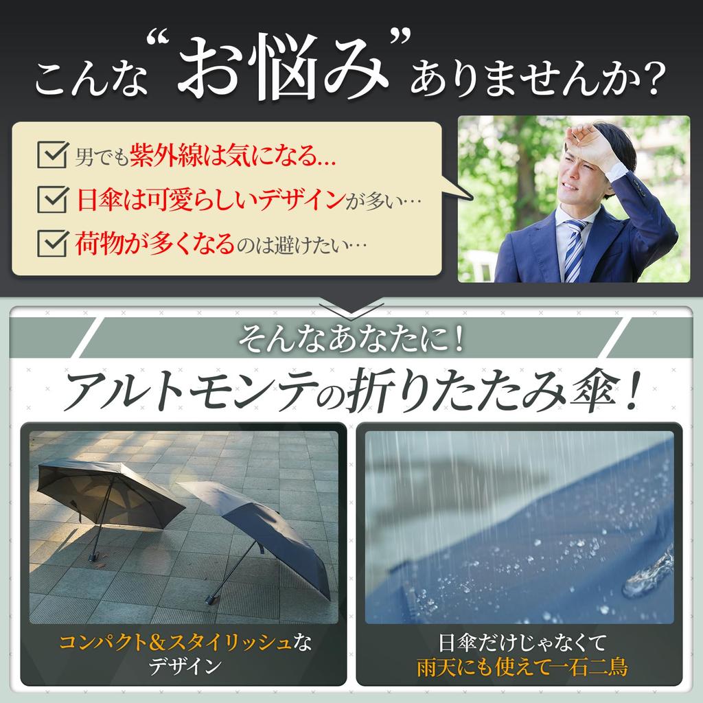 ALTMONTE Folding Folds in Shape For Sunny or Rainy Japanese Water Includes Umbrella Cover Umbrella, Seconds, Memory, Days, Men's, Design, Absorbent,