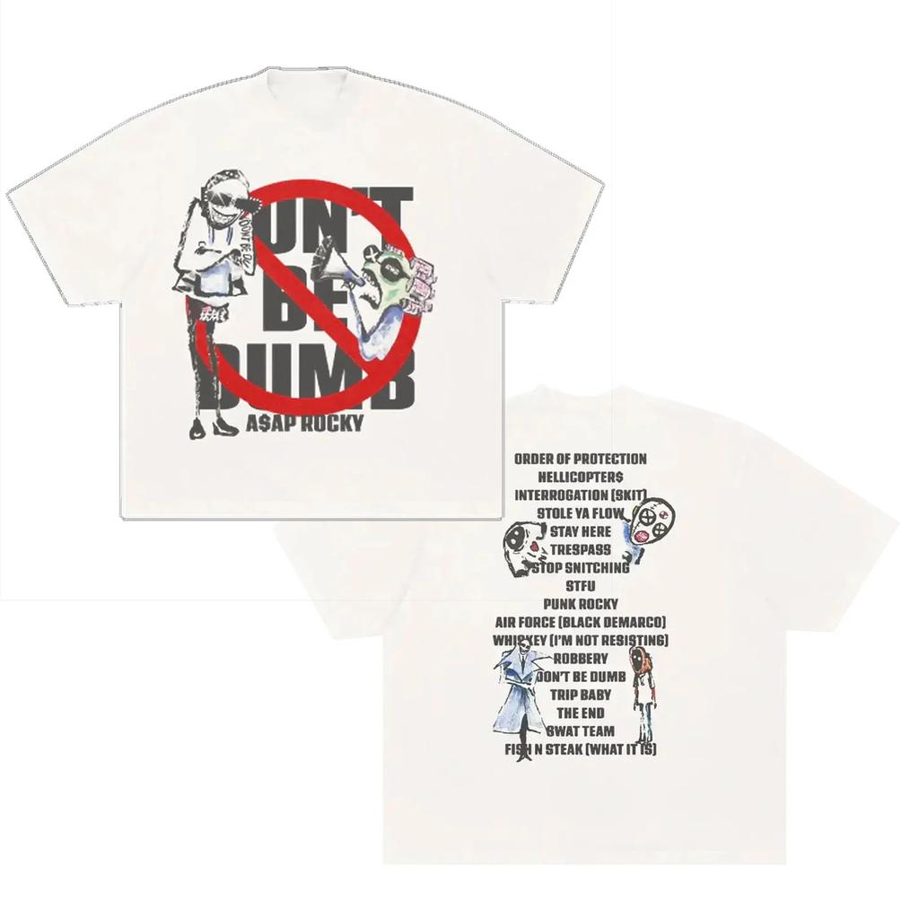 2026 Nuovo ASAP Rocky Don't Be Dumb Album 100% Cotone Uomo Camicia Beige Chiaro Estate Girocollo Donna Y2k Hip Hop Manica Corta Tsh...