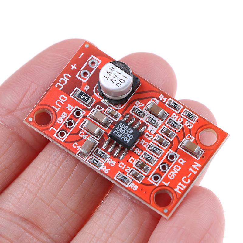 Ad828 Stereo Dynamic Microphone Preamplifier Board Mic Preamp Dc 3.7V-15V 12V