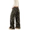Unisex Retro Three-Stripe Camo Cargo Track Pants - Loose, Straight, Wide-Leg Fit