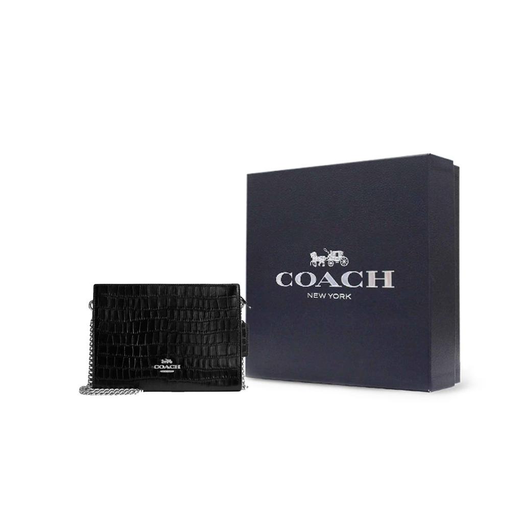 Coach Slim 20 Top Zip Closure Crocodile Embossed Leather Shoulder Crossbody Bag Small Women bags Black CR237-SVBK