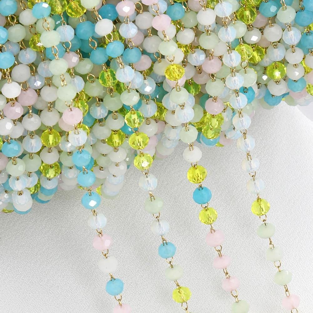 No Fade 1Meter Crystal Stone Stainless Steel Chain Pink Blue Beaded Chains for Necklace Bracelet Chain Jewelry Making DIY