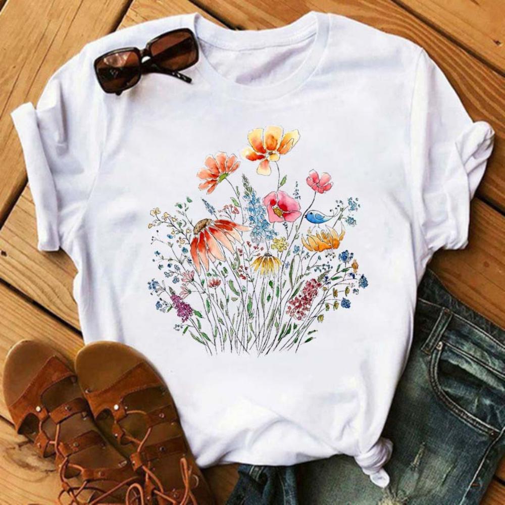 

Petunia Flowers Print TShirt Harajuku Style Botanical Lover Tshirt Durable Plussize Casual Tshirt Womens Daily Streetwear S