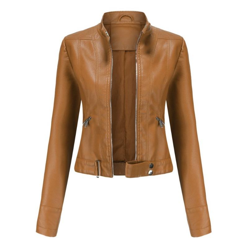 Stand-up Collar Leather Jacket Women's New Leather Jacket Women's Jacket Slim Thin Small Coat Women's Motorcycle Clothes