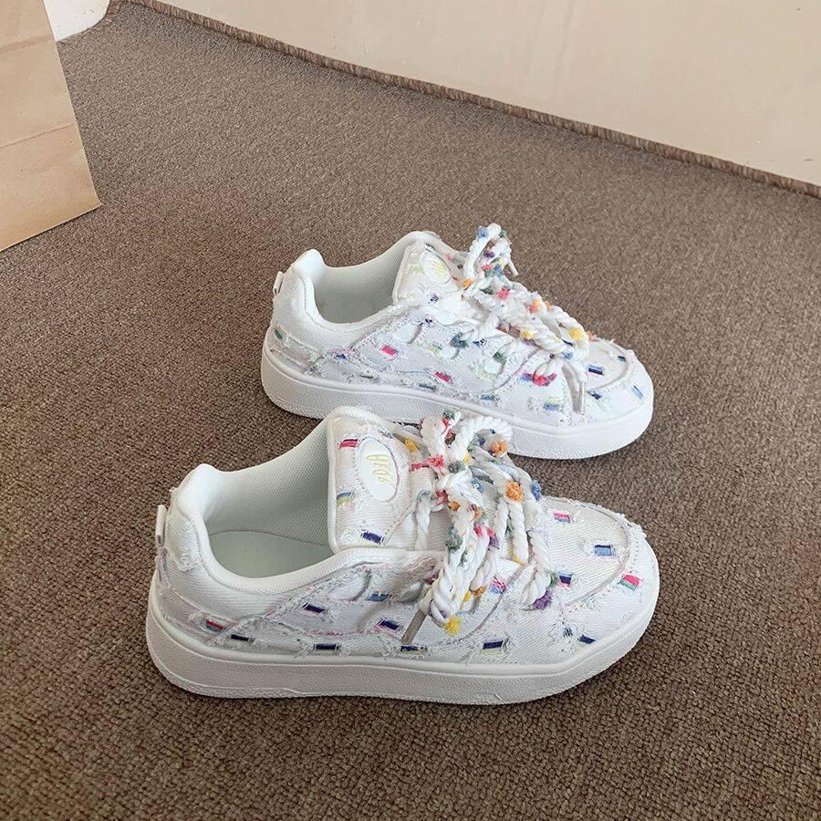 

Foreign trade explosion anti-Hong Kong style little white shoes women s 2025 autumn new fashion student platform sports casual bread shoes 40 радужный
