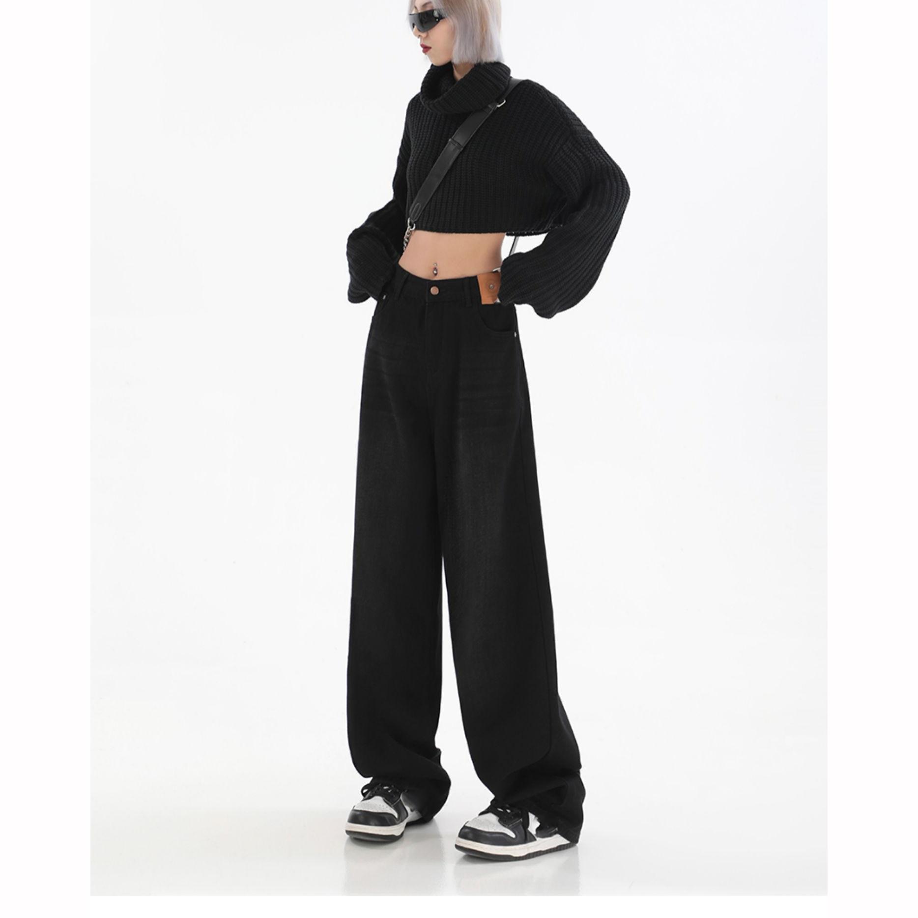 

Женские джинсы с широкими штанинами High Street Y2k Casual Брюки Женская мода Черный Синий Свободные джинсовые брюки XS чёрный