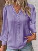 Women V-Neck Lace Blouse Long Sleeve Puff Sleeve Loose Plus Size Fall Casual Shirt Top
